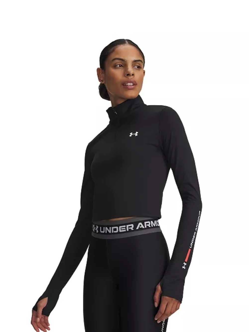 NWT Under Armour Women’s Black Long Sleeve Crop 1/4 Zip Top, XL